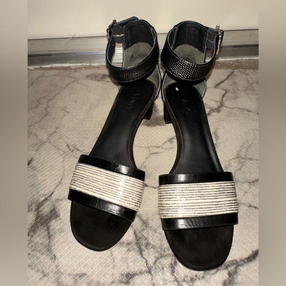 VINCE vero cuoio women’s snake print striped black low block heels 6.5 - Picture 3 of 13